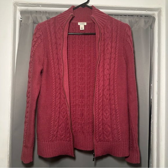 L.L. Bean Women's Preppy Zip-Up Burgundy Cotton Academia Cable Knit Sweater Sz S - Picture 11 of 16